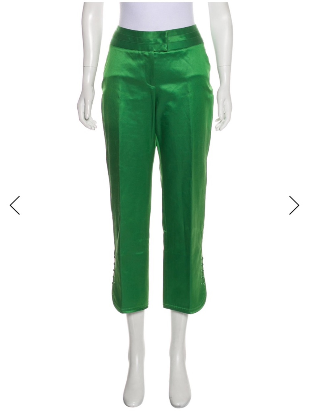 Christian Dior Green Satin Cropped Straight-Leg Pants